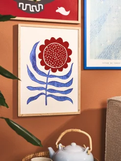 Hot Plakat Red Flower / Lino Print A3 Rammer Og Plakater